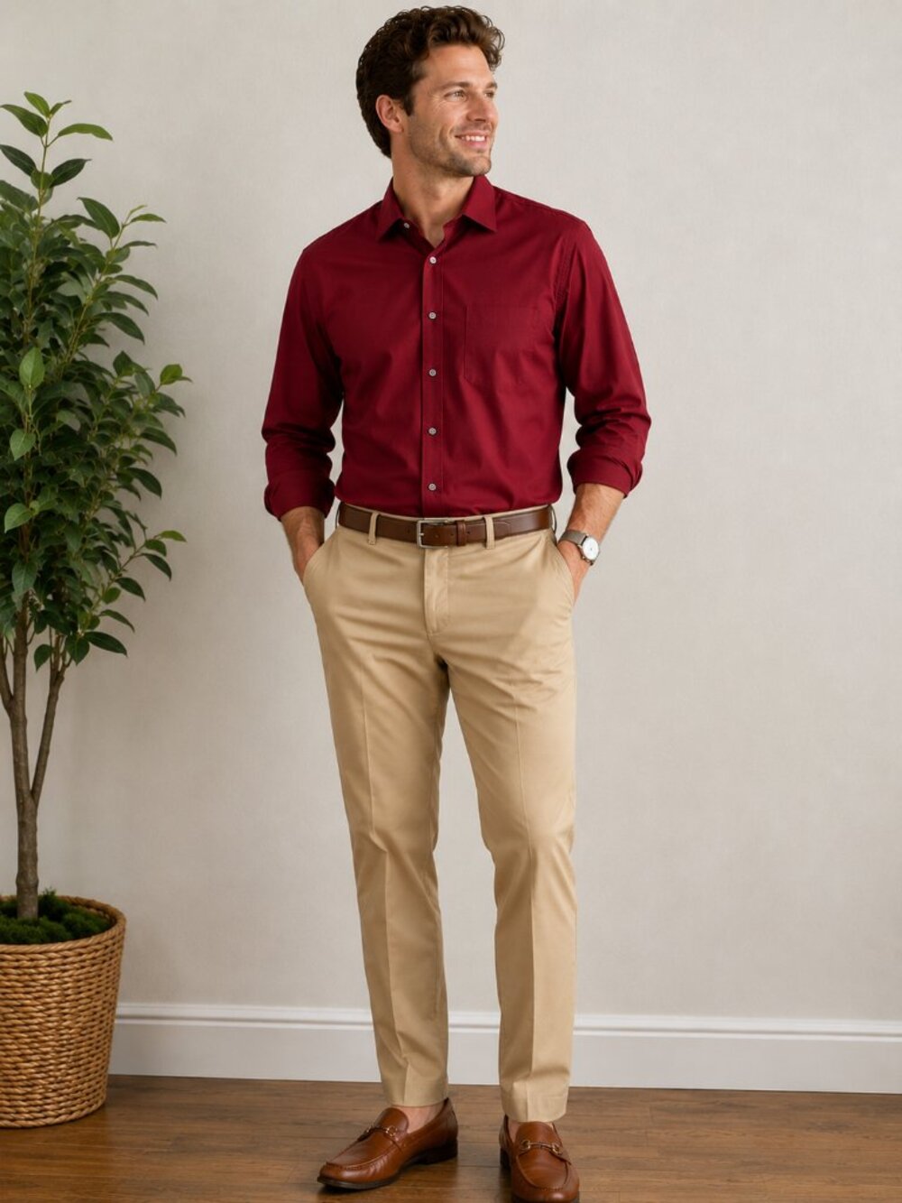 Covington Men’s XL Red Button Down Long Sleeve Dress Shirt Easy Care *